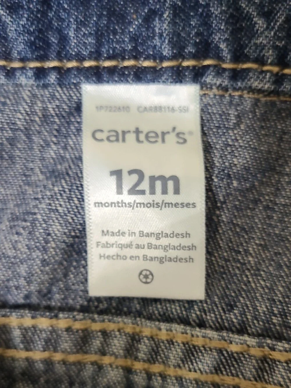 Carter's Kids Denim Blue Jean Button Up Trucker Jacket 100% Cotton - Size 12M
